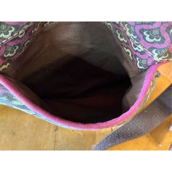 Fossil Canvas Crossbody Messenger Bag Brown Paisley Print Key Bird Charm Tag - Picture 7 of 12